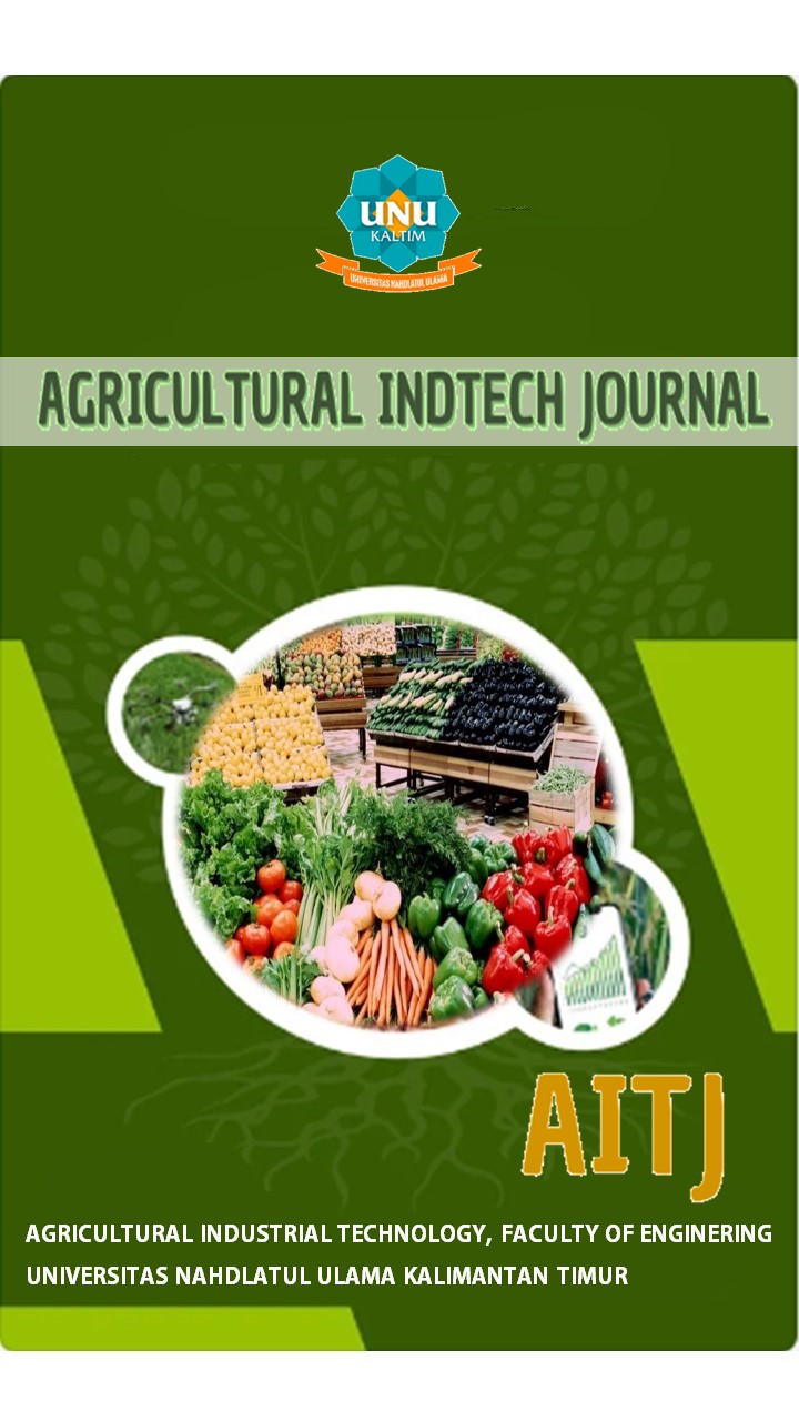 Agricultural IndTech Journal (AITJ) is a journal published by the Program of Agricultural Industrial Technology, Faculty of Engineering, Universitas Nahdlatul Ulama Kalimantan Timur, Indonesia. AITJ published articles within the scope of the system, management, technology and information in the field of agro-industry. In addition AITJ also published articles on relevant subjects . AIJT is a peer journal that publish original research or review article in english and indonesian language. AITJ founded in last 2020, aims to disseminate the results of research and scientific thinking that comes from academia around the world.  AIJT expected to increase the repertoire of reference for the writers and practitioners to study the field of agro-industry. Thank you for reading and welcome to our journal.